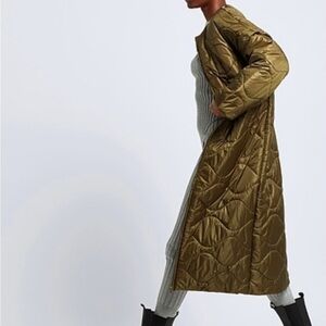 8 BY YOOX Military Green Quilted Coat with Removable Sleeves